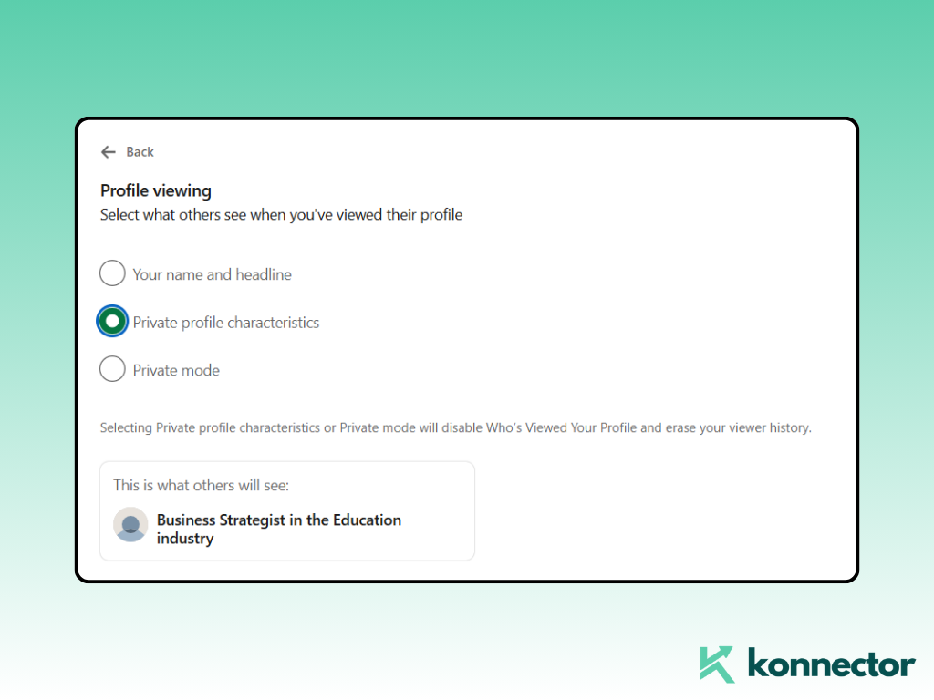 LinkedIn private mode