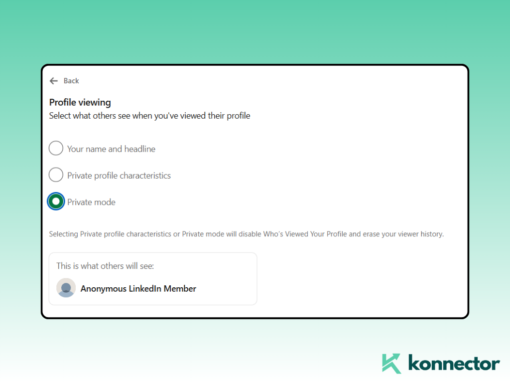 LinkedIn private mode